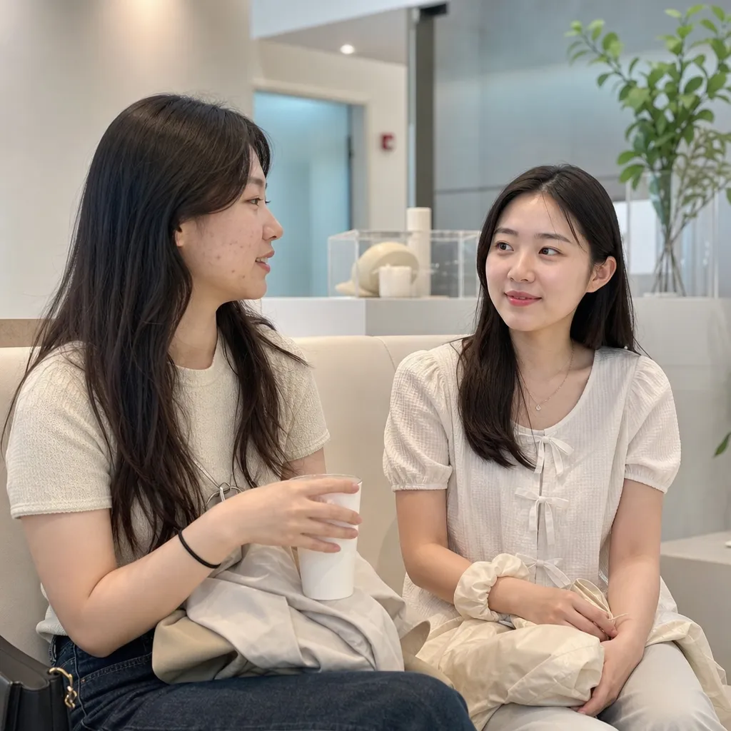 피부 유형에 따라 스킨보톡스효과가 다르게 나타날 수 있음을 보여주는 두 여성 일러스트