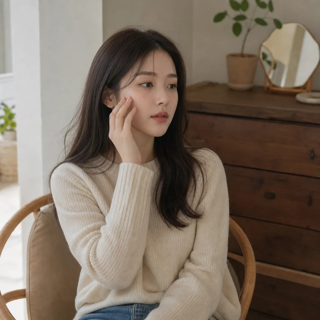 필러 맞고 붓기에 영향을 주는 다양한 요인을 살펴보는 여성 일러스트