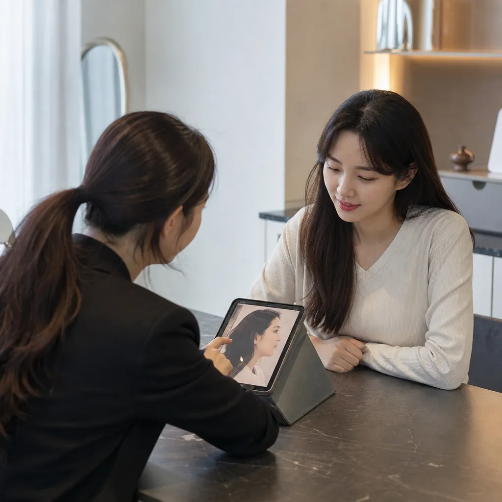 쌍꺼풀수술 상담에서 눈매 디자인을 함께 확인하는 장면