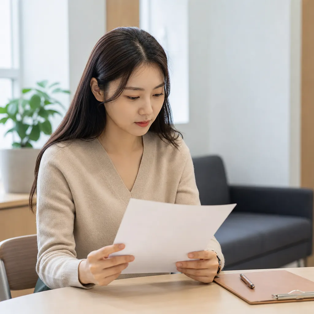 시술 전 확인 사항을 꼼꼼히 검토하는 사람의 일러스트