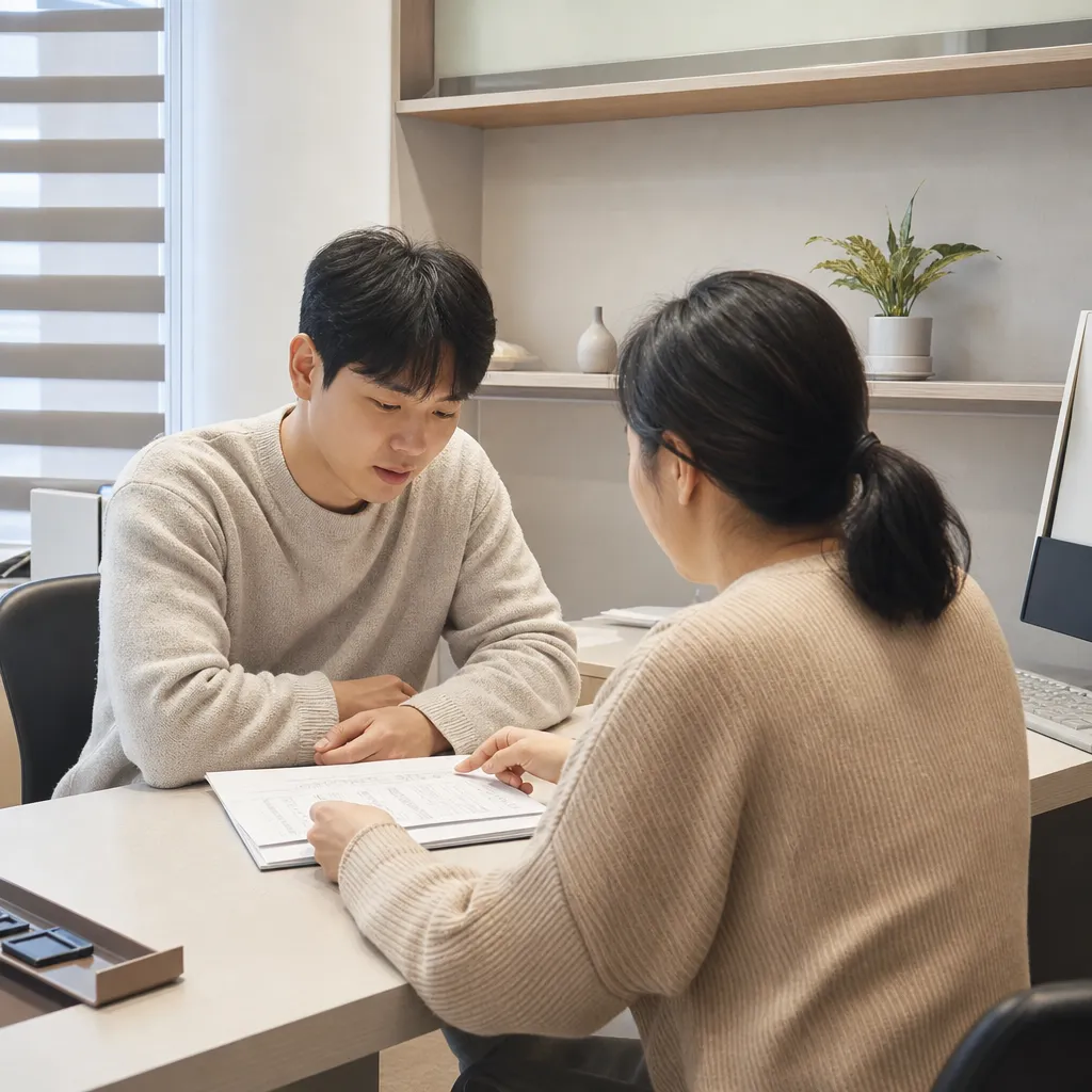 스킨보톡스 시술 전 전문의와 피부 상태를 상담하는 장면 일러스트