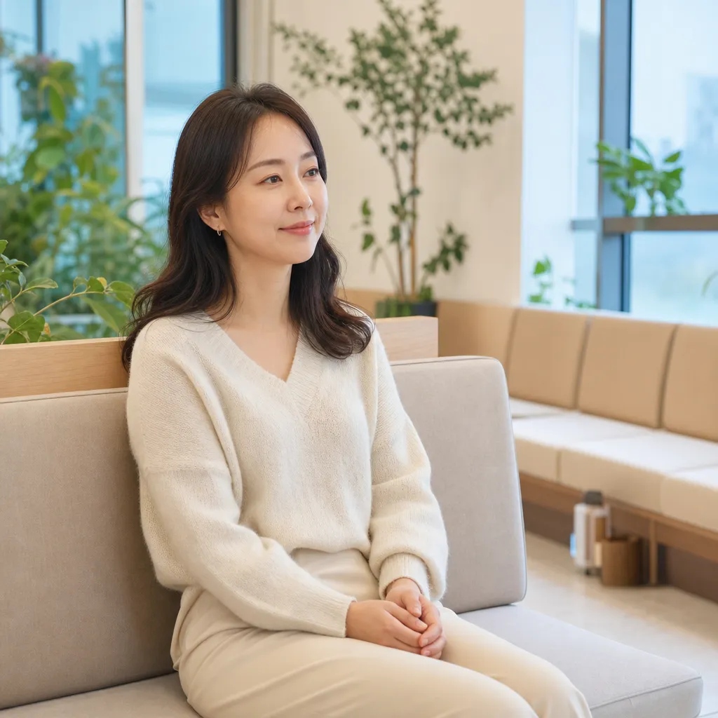광대윤곽주사 시술 후 안정을 취하는 여성 일러스트